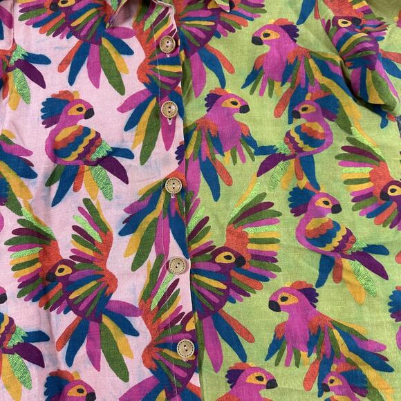 Farm Rio Top Womens Small Bird Printed Shirt Colorful Linen Tropical Boho Chic - Picture 9 of 16